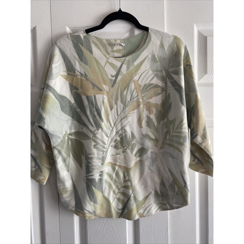 Vila Milano Tropical Palm Leaf Sweater Womens Size S Green Dolman Knit Rayon